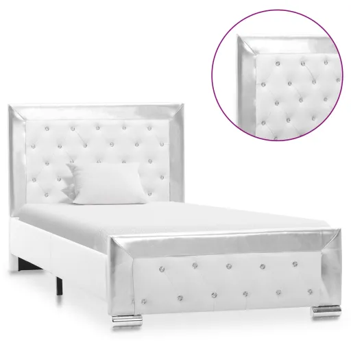 Estrutura de Cama 90x200 cm Couro Artificial Branco