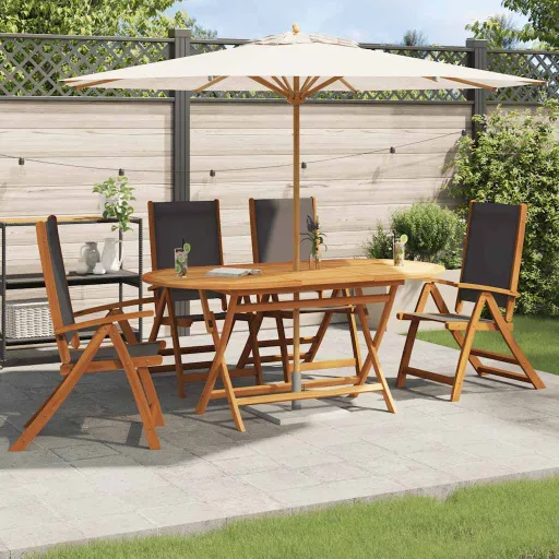 Cadeiras de Jardim Dobráveis   Acácia Maciça e Textilene (4 pcs)