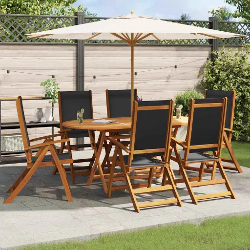 Cadeiras de Jardim Dobráveis   Acácia Maciça e Textilene (6 pcs)