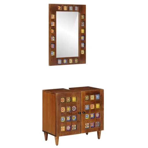 Conjunto de Móveis para Banheiro com Porta   Nogueira (2 pcs)