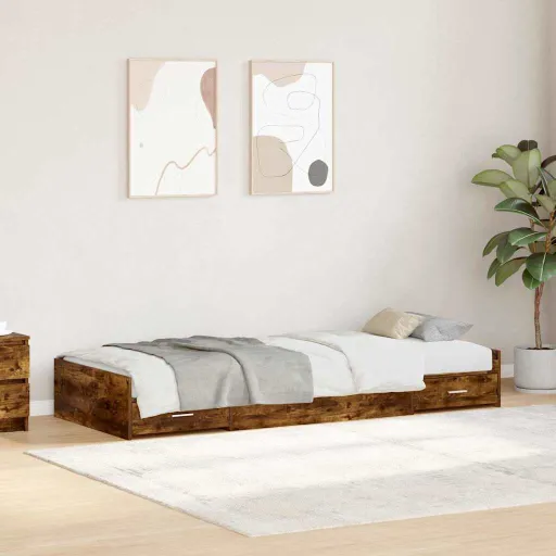 Estrutura da Cama com Cabeceira Carvalho Defumado 90 x 200 cm