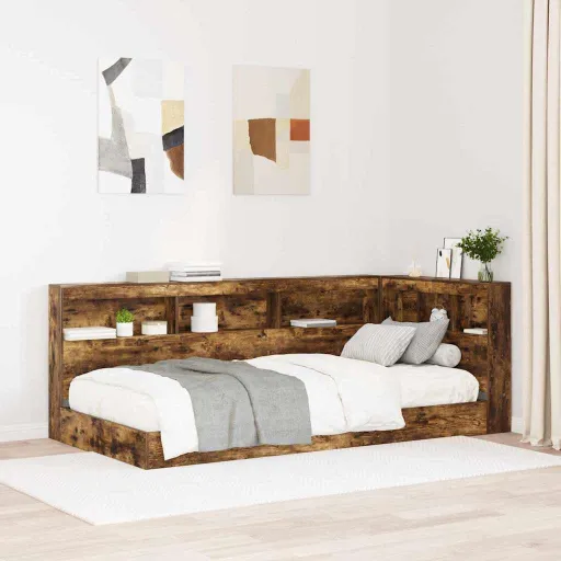 Cama com Estante Carvalho Fumado 75 x 190 cm Madeira Processada