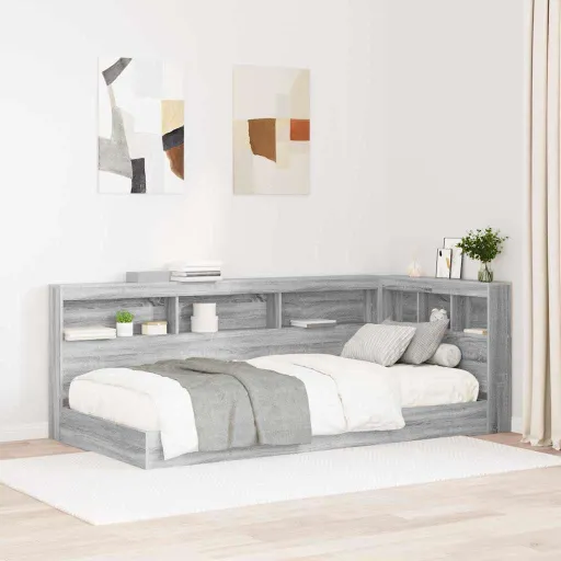 Cama com Estante Sonoma Cinzento 75 x 190 cm Madeira Processada