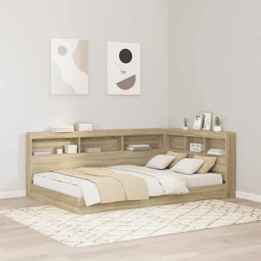 Cama com Estante com Cabeceira Carvalho Sonoma 120 x 190 cm