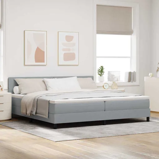Cama Box com Colchão Cinzento-Claro 200 x 200 cm Tecido