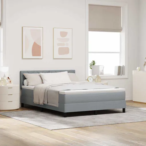 Cama Box com Colchão Cinzento-Claro 140 x 190 cm Tecido
