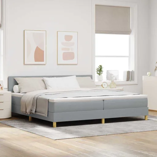 Cama Box com Colchão Cinzento-Claro 200 x 200 cm Tecido
