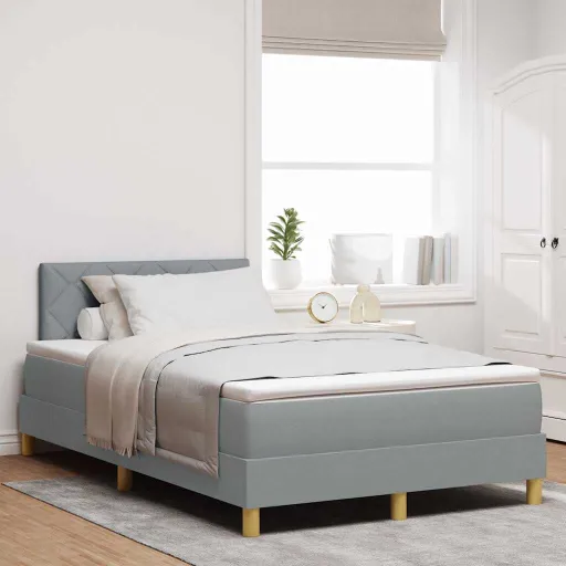 Cama Box com Colchão Cinzento-Claro 120 x 200 cm Tecido