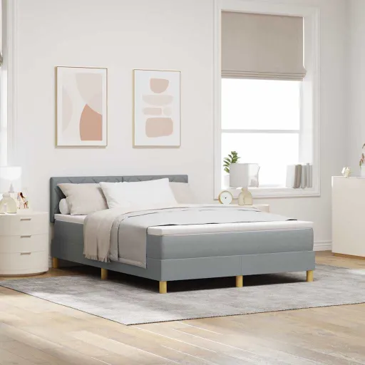 Cama Box com Colchão Cinzento-Claro 140 x 190 cm Tecido