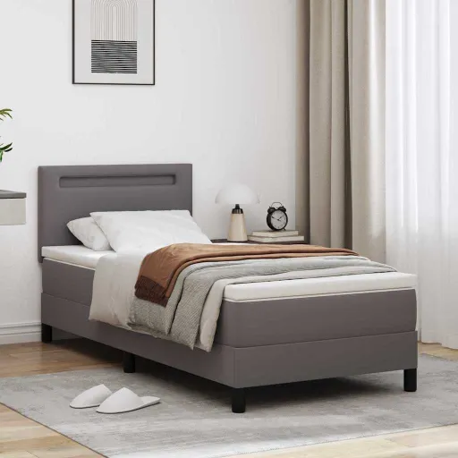Cama Box com Colchão Cinzeto 100 x 200 cm Couro Sintético