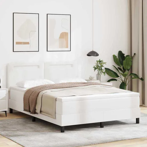 Cama Box com Colchão Branco 140 x 200 cm Couro Sintético