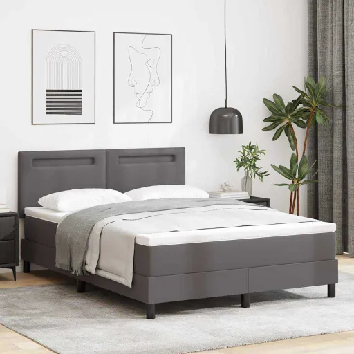 Cama Box com Colchão Cinzeto 140 x 200 cm Couro Sintético