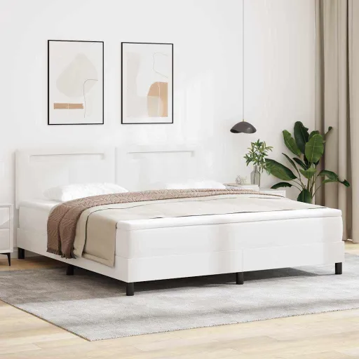 Cama Box com Colchão Branco 180 x 200 cm Couro Sintético