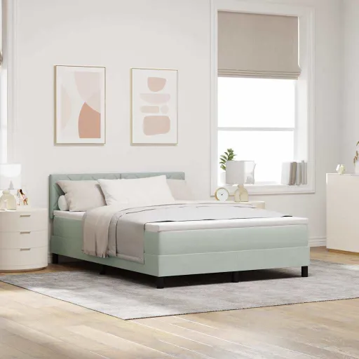Cama Box com Colchão Cinzento-Claro 160 x 200 cm Veludo