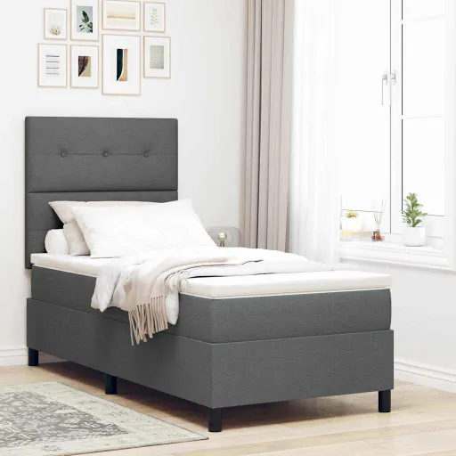 Cama Box com Colchão Cinza Escuro 100 x 200 cm Tecido