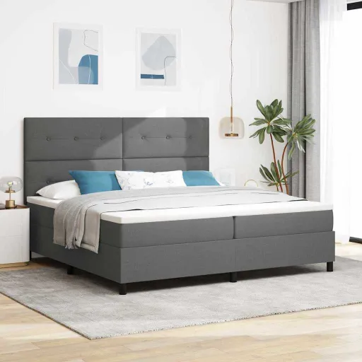 Cama Box com Colchão Cinza Escuro 200 x 200 cm Tecido