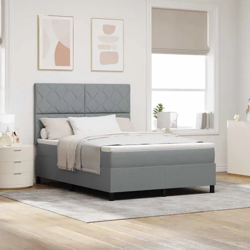 Cama Box com Colchão Cinzento-Claro 140 x 190 cm Tecido