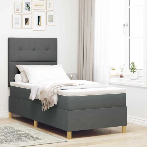 Cama Box com Colchão Cinza Escuro 100 x 200 cm Tecido