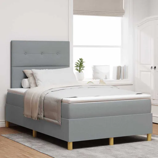 Cama Box com Colchão Cinzento-Claro 120 x 200 cm Tecido