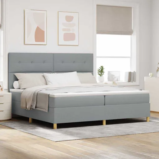 Cama Box com Colchão Cinzento-Claro 200 x 200 cm Tecido
