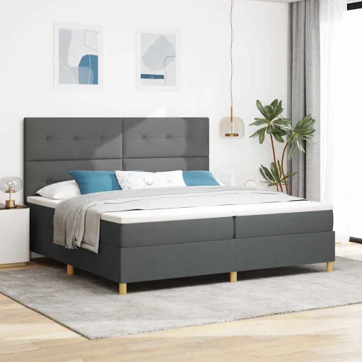 Cama Box com Colchão Cinza Escuro 200 x 200 cm Tecido