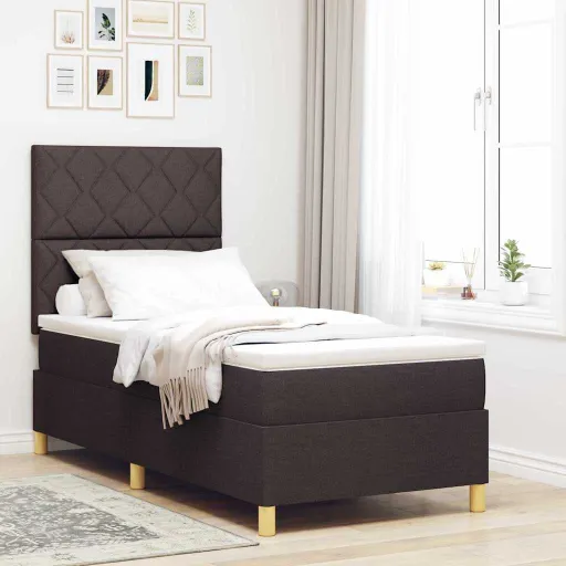 Cama Box com Colchão Marrom Escuro 90 x 200 cm Tecido