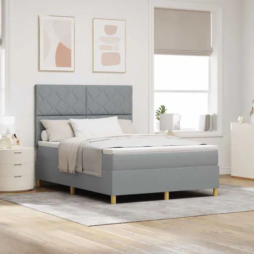 Cama Box com Colchão Cinzento-Claro 140 x 200 cm Tecido