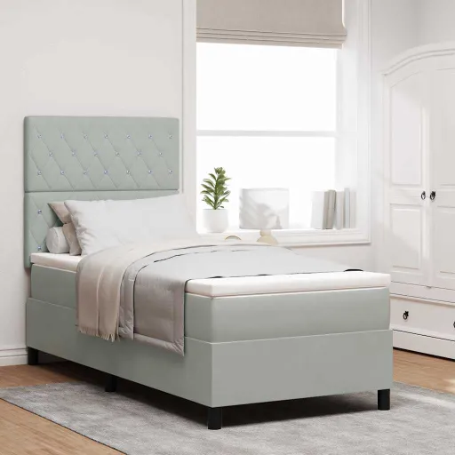 Cama Box com Colchão Cinzento-Claro 90 x 200 cm Tecido