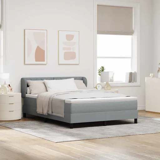 Cama Box com Colchão Cinzento-Claro 140 x 190 cm Tecido