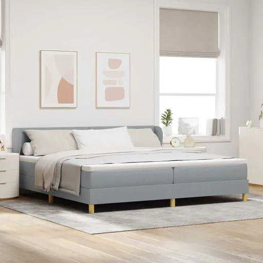 Cama Box com Colchão Cinzento-Claro 200 x 200 cm Tecido