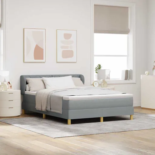 Cama Box com Colchão Cinzento-Claro 140 x 200 cm Tecido