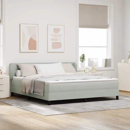 Cama Box com Colchão Cinzento-Claro 180 x 200 cm Veludo