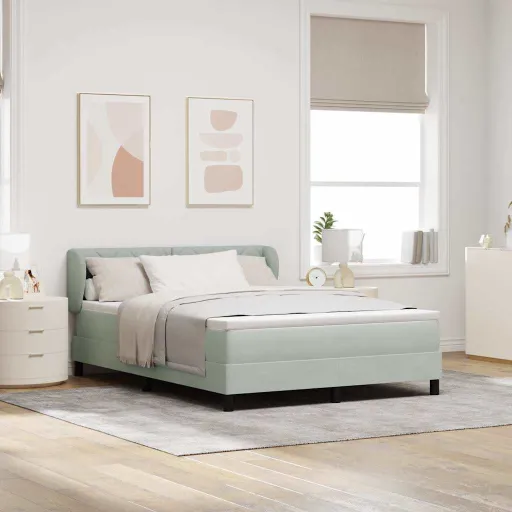 Cama Box com Colchão Cinzento-Claro 160 x 200 cm Veludo