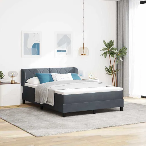 Cama Box com Colchão Cinzento Escuro 160 x 200 cm Veludo