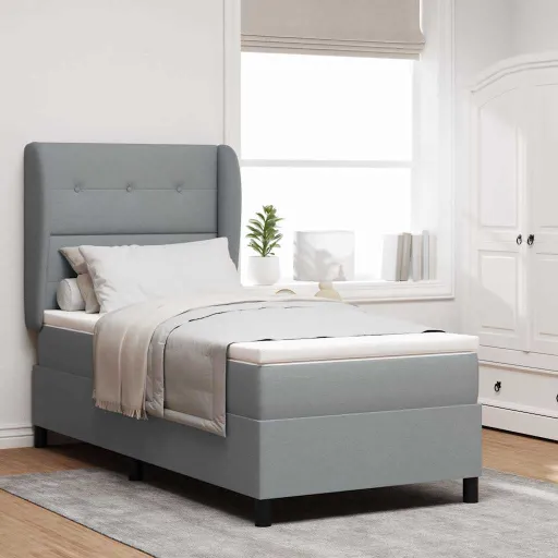 Cama Box com Colchão Cinzento-Claro 100 x 200 cm Tecido