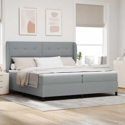 Cama Box com Colchão Cinzento-Claro 200 x 200 cm Tecido