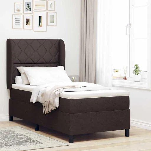 Cama Box com Colchão Castanho Escuro 90 x 190 cm Tecido