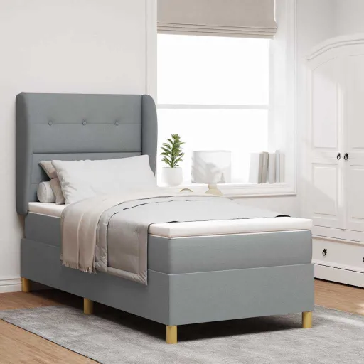 Cama Box Springs com Colchão Cinza Escuro 90x190 cm com Colchão
