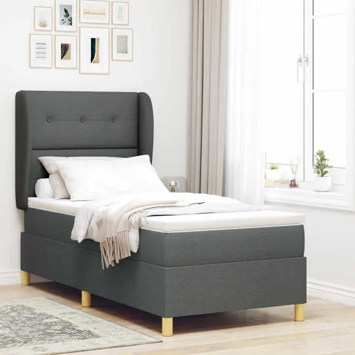 Cama Box Springs com Colchão Cinza Escuro 90x190 cm com Colchão