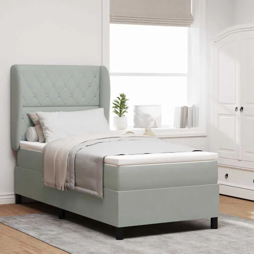 Cama Box com Colchão Cinzento-Claro 200 x 90 cm Poliéster