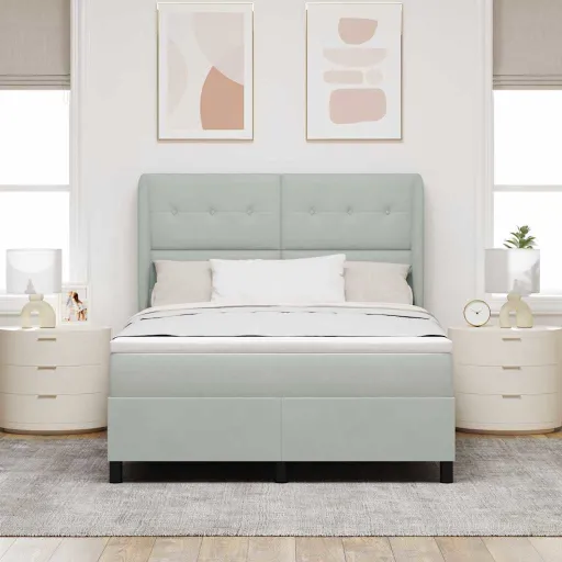 Cama Box com Colchão Cinzento-Claro 200 x 160 cm Poliéster