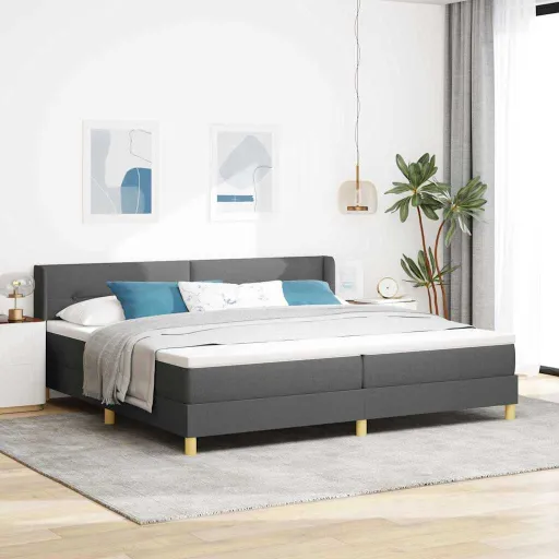 Cama com Estrado Cinzento Escuro 200 x 200 cm Tecido