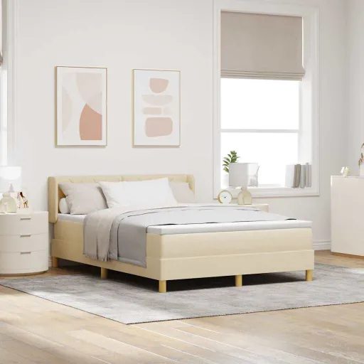 Cama com Estrado com Colchão Creme 140 x 190 cm Tecido