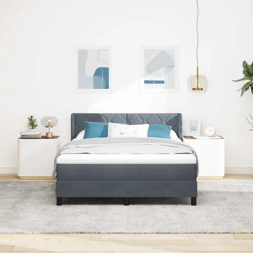Cama Box com Colchão Cinza Escuro 200 x 160 cm Poliéster
