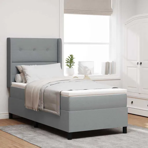 Cama Box com Colchão Cinzento-Claro 100 x 200 cm Tecido