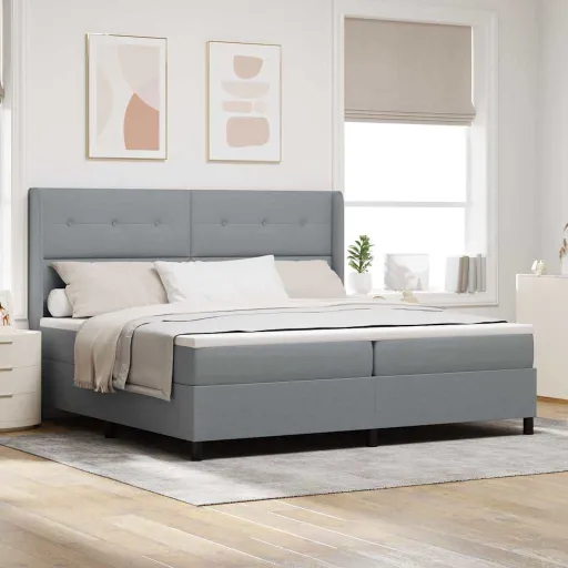 Cama Box com Colchão Cinzento-Claro 200 x 200 cm Tecido