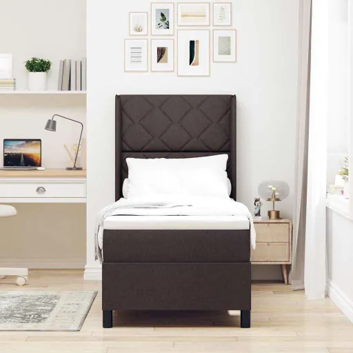 Cama Box com Colchão Castanho Escuro 90 x 190 cm Tecido