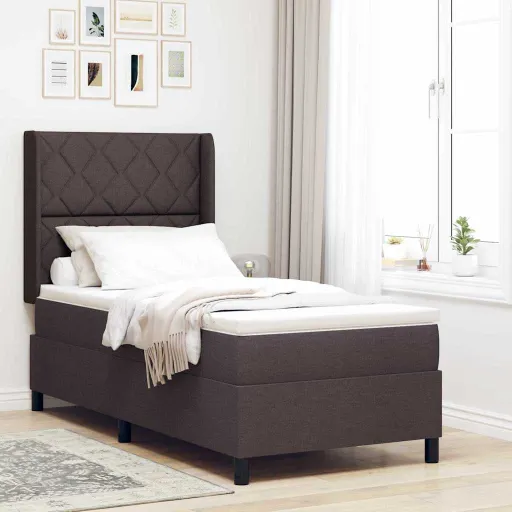 Cama Box com Colchão Castanho Escuro 90 x 200 cm Tecido