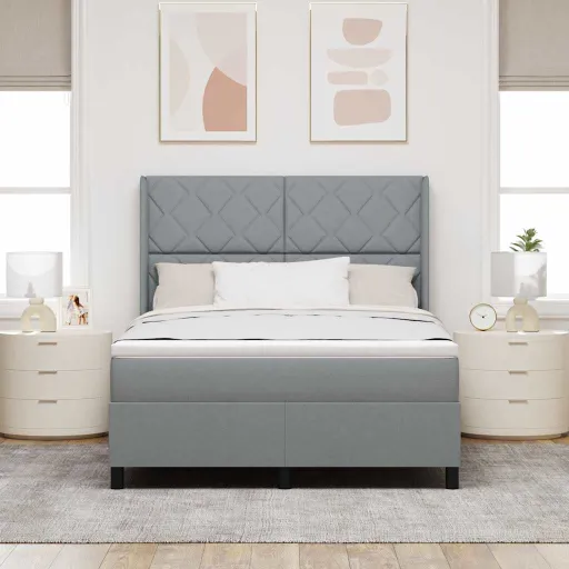 Cama Box com Colchão Cinzento-Claro 140 x 190 cm Tecido