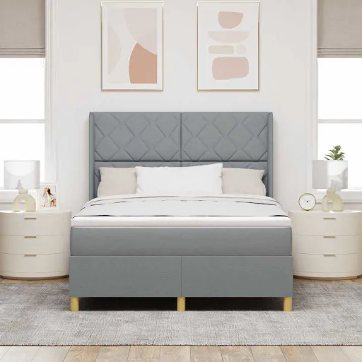 Cama Box com Colchão Cinzento-Claro 140 x 190 cm Tecido